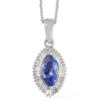 Elongated Tanzanite and Diamond Pendant Necklace 20 Inches in Platinum Over Sterling Silver 1.25 ctw - Sticky add to cart bar