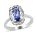 Elongated Tanzanite and Diamond Halo Ring in Platinum Over Sterling Silver (Size 7.0) 1.20 ctw - Sticky add to cart bar
