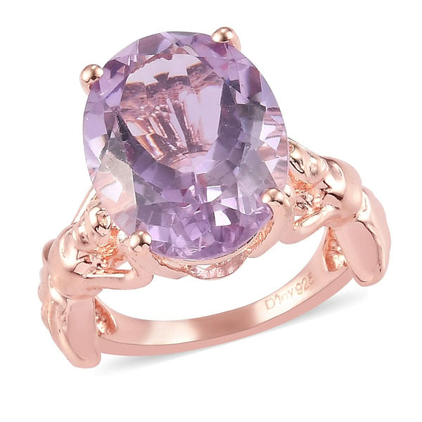 Rose De France Amethyst Solitaire Ring in Vermeil Rose Gold Over Sterling Silver (Size 7.0) 8.20 ctw - Product card gallery slide 1 (9431223566591)