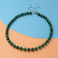 African Malachite Beaded Necklace 18-22 Inches with Magnetic Clasp in Rhodium Over Sterling Silver 419.00 ctw