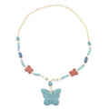 Multi Color Lava, White and Blue Howlite Beaded Necklace with Butterfly Charm 28 Inches in Silvertone 218.00 ctw - Sticky add to cart bar