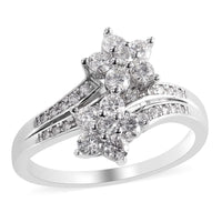 0.80 ctw White Moissanite Bypass Flower Ring in Rhodium Over Sterling Silver (Size 9.0)