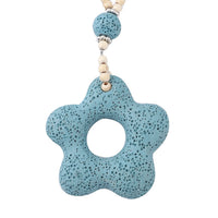 Multi Color Lava, White and Blue Howlite Beaded Necklace with Flower Charm 28 Inches in Silvertone 233.00 ctw