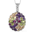 Multi Gemstone Cocktail Pendant Necklace 20 Inches in Platinum Over Sterling Silver 21.35 ctw - Sticky add to cart bar