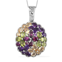 Multi Gemstone Cocktail Pendant Necklace 20 Inches in Platinum Over Sterling Silver 21.35 ctw