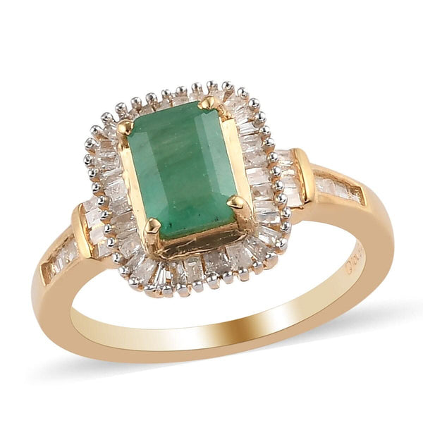 Premium Kagem Zambian Emerald and Diamond Halo Ring in Vermeil Yellow Gold Over Sterling Silver (Size 10.0) 1.30 ctw - Product card gallery slide 1 (9431258071295)