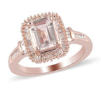 Premium Marropino Morganite and Diamond Halo Ring in Vermeil Rose Gold Over Sterling Silver (Size 9.0) 1.15 ctw