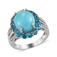 Natural Arizona Sleeping Beauty Turquoise and Multi Gemstone Cocktail Ring in Platinum Over Sterling Silver (Size 11.0) 5.00