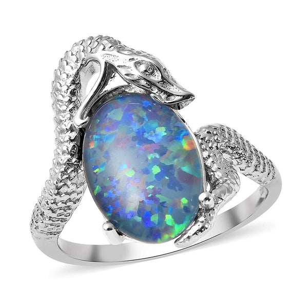 Australian Boulder Opal Triplet Snake Ring in Rhodium Over Sterling Silver (Size 9.0) 3.50 ctw - Product card gallery slide 1 (9431487578367)