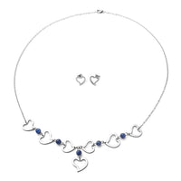 Lapis Lazuli Beaded Heart Charm Necklace 25 Inches and Heart Earrings in Stainless Steel 6.00 ctw