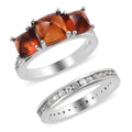 Brazilian Cherry Citrine and Zircon 3 Stone & Eternity Band Ring Set in Platinum Over Sterling Silver (Size 5.0)3.75 ctw - Sticky add to cart bar