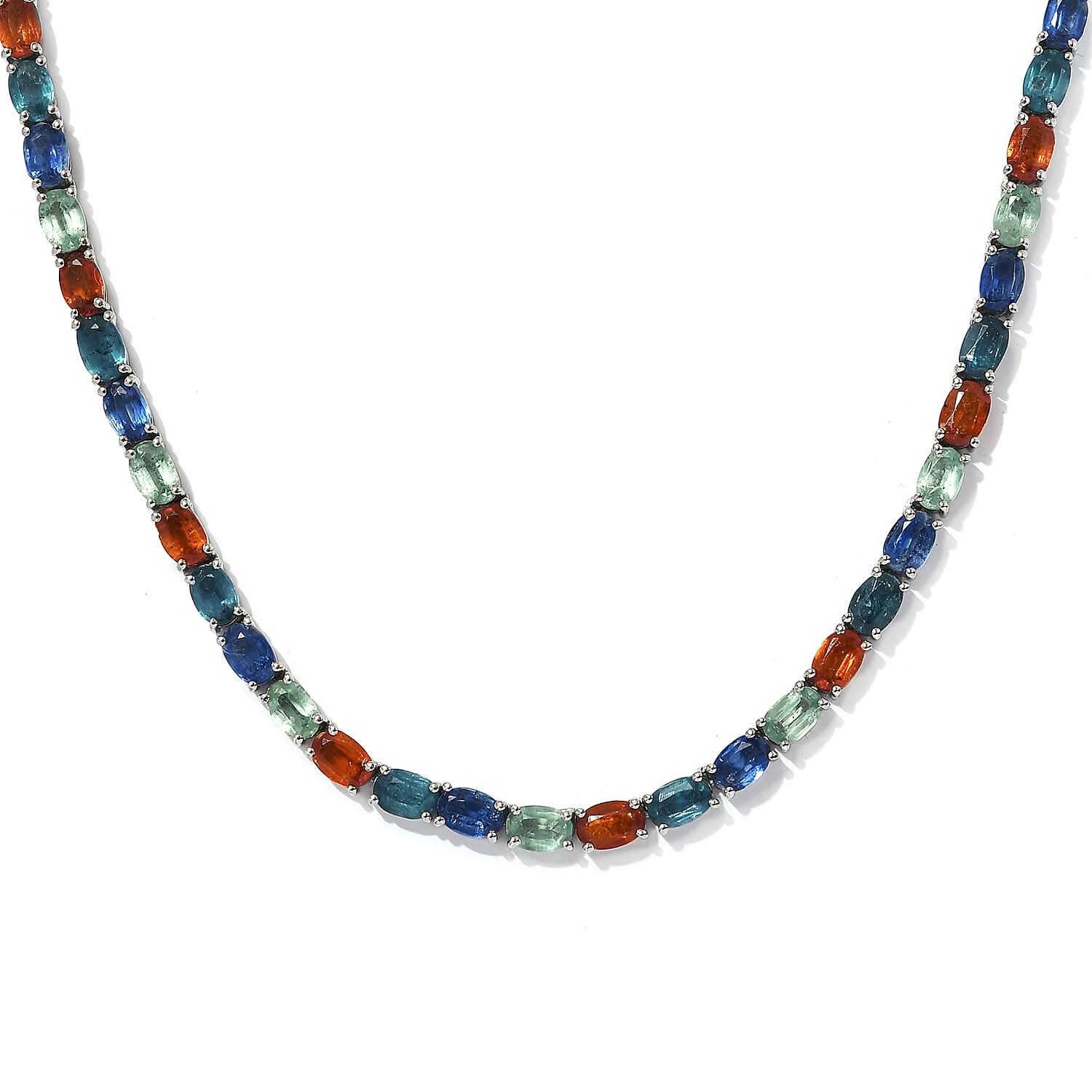41.50 ctw Multi Gemstone Tennic Necklace 18 Inches in Platinum Over Sterling Silver 19.50 Grams