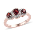 Anthill Garnet and White Zircon Trilogy Ring in Vermeil Rose Gold Over Sterling Silver (Size 5.0) 0.90 ctw - Sticky add to cart bar