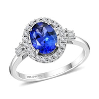 One Of A Kind Certified & Appraised Rhapsody 950 Platinum AAAA Tanzanite, Diamond (E-F VS) (0.32 cts) Halo Ring (Size 7.5) (5 g) 2.35 ctw