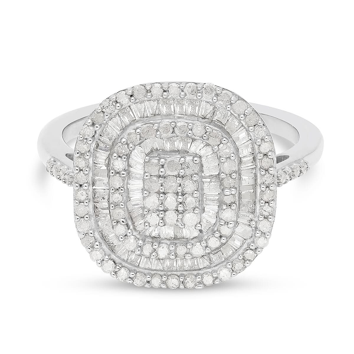 Diamond Cushion Shape Ring in Platinum Over Sterling Silver (Size 10.0) 1.00 ctw