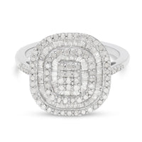 Diamond Cushion Shape Ring in Platinum Over Sterling Silver (Size 10.0) 1.00 ctw