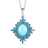 Natural Arizona Sleeping Beauty Turquoise and Malgache Neon Apatite Cocktail Pendant Necklace 20 Inches in Platinum Over Sterling Silver 6.60 ctw