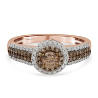 Natural Champagne and White Diamond Ring in Vermeil Rose Gold Over Sterling Silver 1.00 ctw