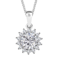Champagne Moissanite VS and White Moissanite Sunburst Pendant Necklace 20 Inches in Platinum Over Sterling Silver 1.15 ctw