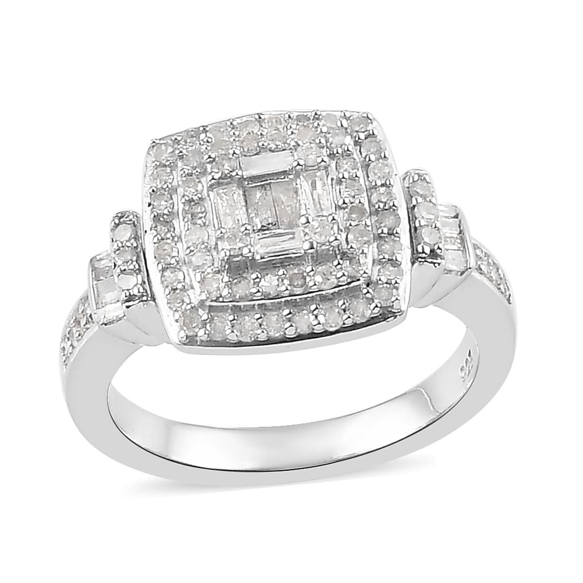 Diamond Ring in Platinum Over Sterling Silver 0.40 ctw