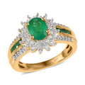 AAA Kagem Zambian Emerald, Natural White Zircon Sunburst Ring in Vermeil YG Over Sterling Silver (Size 10.0) 1.70 ctw - Sticky add to cart bar