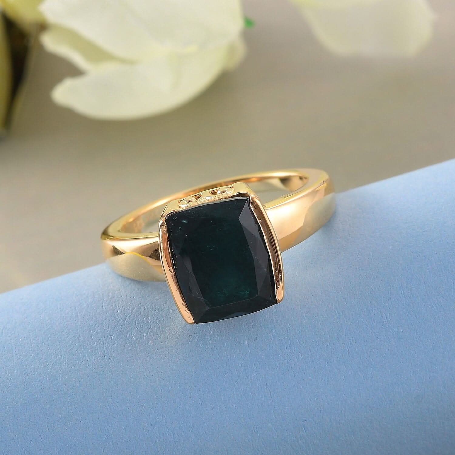 3.40 ctw Teal Grandidierite Solitaire Ring in Vermeil Yellow Gold Over Sterling Silver (Size 9.0) (2)