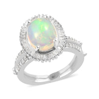 Ethiopian Welo Opal and Diamond Halo Ring in Platinum Over Sterling Silver 1.90 ctw