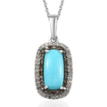 Sleeping Beauty Turquoise and Multi Diamond Double Halo Pendant Necklace 20 Inches in Platinum Over Sterling Silver 2.35 ctw - Sticky add to cart bar
