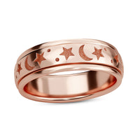 Moon Star Spinner Ring in Vermeil Rose Gold Over Sterling Silver 4.50 Grams