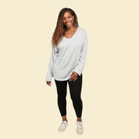 TAMSY Grey Casual Long Sleeves and V Neck Top - S