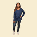 Tamsy Navy Blue Casual Long Sleeves and V Neck Top - S - Sticky add to cart bar