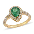 ILIANA 18K Yellow Gold AAA Kagem Zambian Emerald and Diamond G-H SI Halo Ring (Size 10.0) 3.76 Grams 1.50 ctw - Sticky add to cart bar