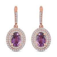 Appraised Iliana 18K Rose Gold AAA Purple Sapphire and G-H SI Diamond Double Halo Dangle Earrings 2.40 ctw