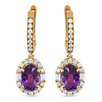 Appraised Iliana 18K Rose Gold AAA Purple Sapphire and G-H SI Diamond Halo Dangle Earrings 2.25 ctw