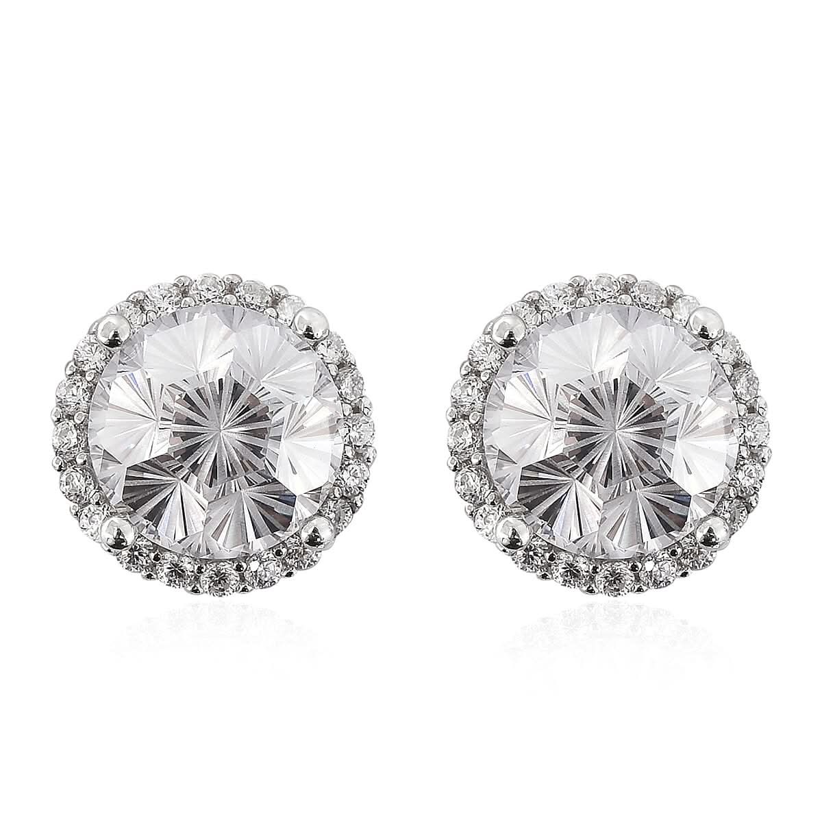 LUSTRO STELLA Fire Cracking Cut Finest Pink and White CZ Halo Stud Earrings in Sterling Silver 8.65 ctw