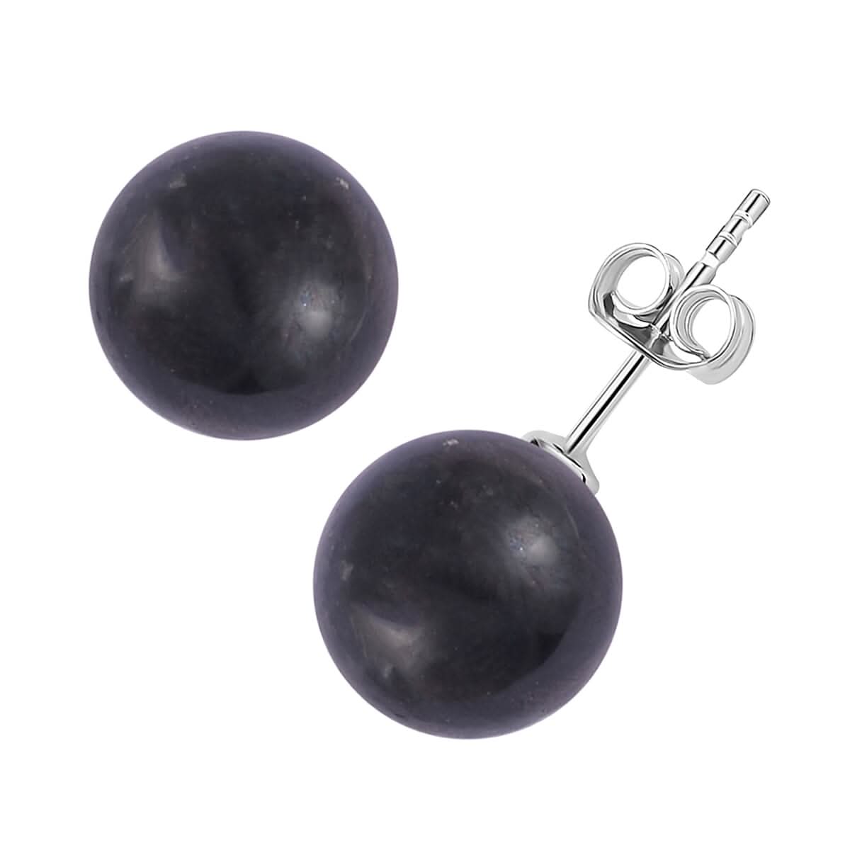 Shungite 23.00 ctw Solitaire Stud Earrings in Rhodium Over Sterling Silver