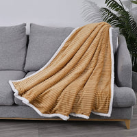 HOMESMART Beige Ribbed Flannel to Sherpa Throw
