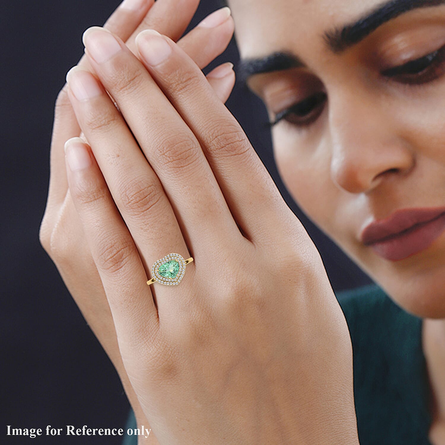 Iliana 18K Yellow Gold AAA Emerald and Diamond Halo Heart Ring