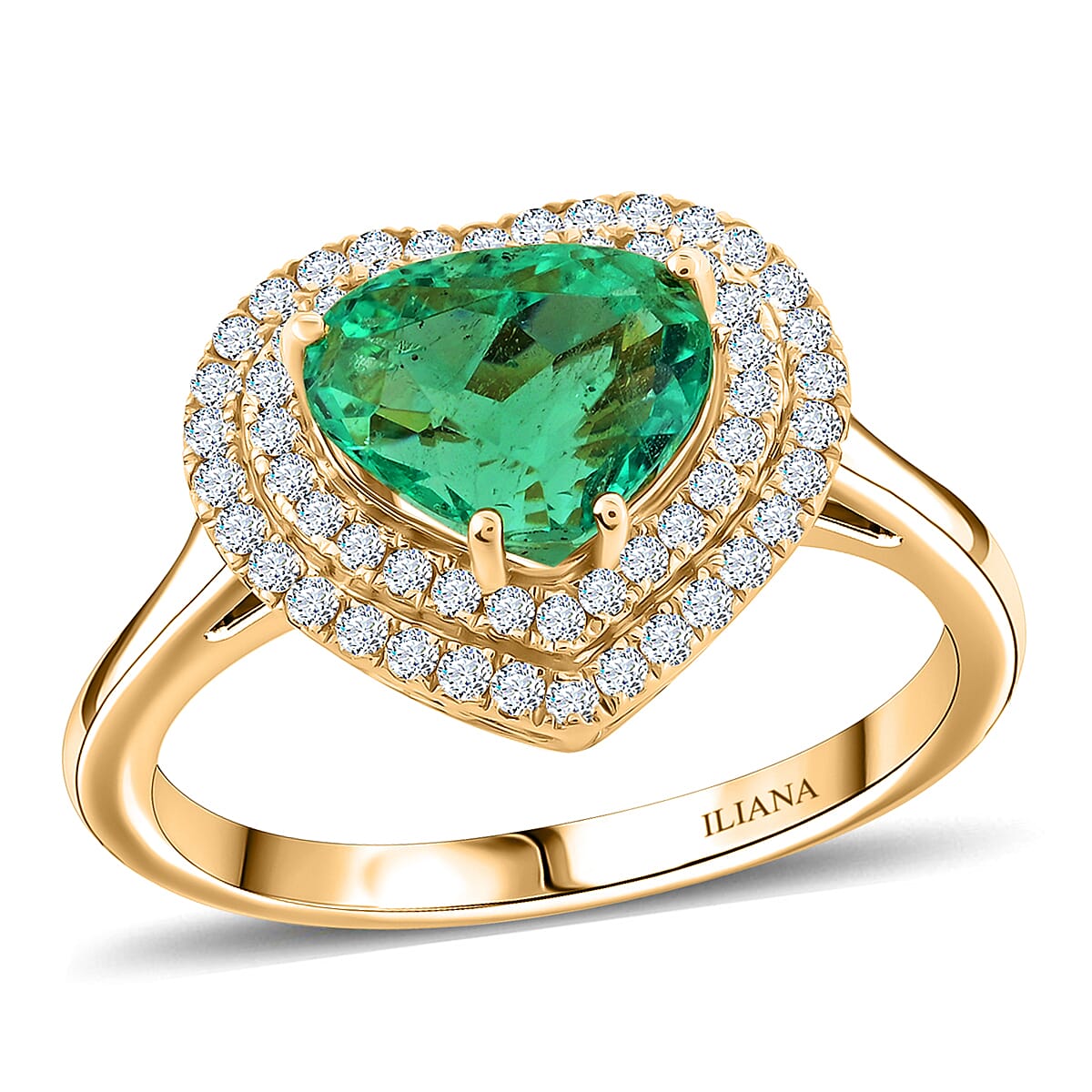 Iliana 18K Yellow Gold AAA Emerald and Diamond Eternal Heart Ring