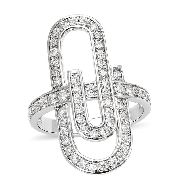 Moissanite VS-EF Fashionable Paper Clip Ring in Rhodium Over Sterling Silver 1.00 ctw - Product card gallery slide 1 (9431385309439)