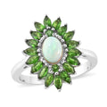 Ethiopian Welo Opal and Multi Gemstone Floral Ring in Rhodium Over Sterling Silver (Size 11.0) 2.15 - Sticky add to cart bar