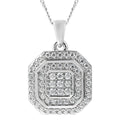Moissanite Double Halo Stud Pendant Necklace 18 Inches in Rhodium Over Sterling Silver 0.60 ctw - Sticky add to cart bar