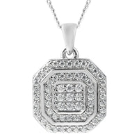 Moissanite Double Halo Stud Pendant Necklace 18 Inches in Rhodium Over Sterling Silver 0.60 ctw