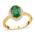 Iliana 18K Yellow Gold AAA Kagem Zambian Emerald, Diamond (G-H, SI) (0.30 cts) Halo Ring (3.75 g) 1.65 ctw - Sticky add to cart bar