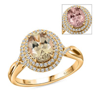 Iliana 18K Yellow Gold AAA Turkizite and G-H SI Diamond Double Halo Ring 5.36 Grams 2.60 ctw