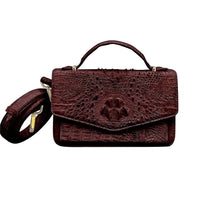 Grand Pelle Genuine Crocodile Leather Dark Chocolate Crossbody Bag (8.66"x3.2"x5.5") with Detachable Shoulder Strap