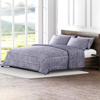 HOMESMART Grey Stripe Pattern Flannel and Sherpa Comforter (Queen, 92"x86") and Pillow Cover (20"x26")