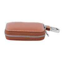 Brown Square Shape Genuine Leather Car Key Bag (3.43"x1.97"x0.87") with Swivel Snap Hook