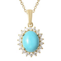 AMERICAN Natural Sleeping Beauty Turquoise and Moissanite VS EF Sunburst Pendant Necklace 18In in Vermeil Yellow Gold Over Sterling Silver 1.75 ctw - Sticky add to cart bar