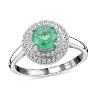 RHAPSODY AAAA Kagem Zambian Emerald and Diamond E-F VS Double Halo Ring in 950 Platinum (Size 9.0) 6.30 Grams 1.25 ctw